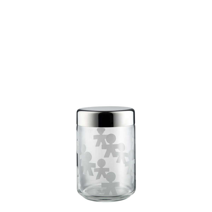 ALESSI Barattolo Ermetico In Vetro 1,00 L Serigrafato Con Coperchio In Acciaio Lucido - AKK37