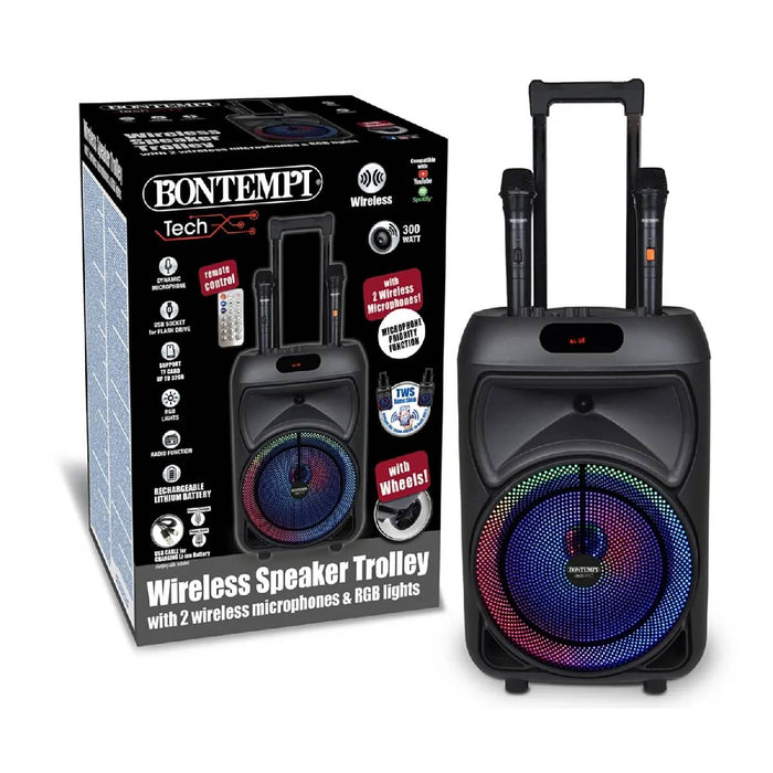 BONTEMPI Cassa Trolley Wireless Con 2 Microfoni E Luci Rgb Integrate - 491090