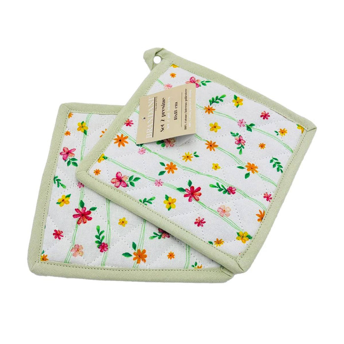 BRANDANI Set 2 Presine Fiori Micro Con Bordino Verde - 10171