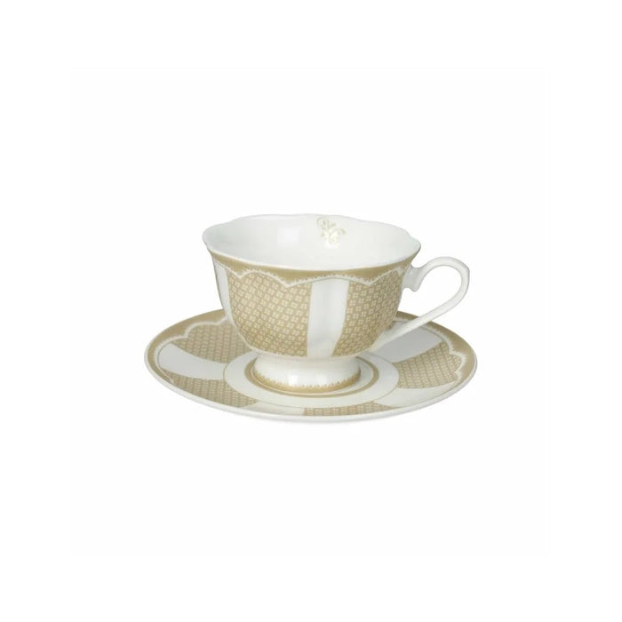 BRANDANI Set 2 Tazze The Golden Eye Con Piattino Nw Bone China