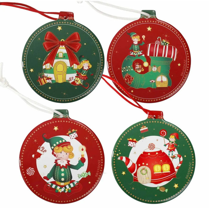 BRANDANI Set 4 Decorazioni Sottomoka, Sottobicchieri Elfomagia In Ceramica E Sughero