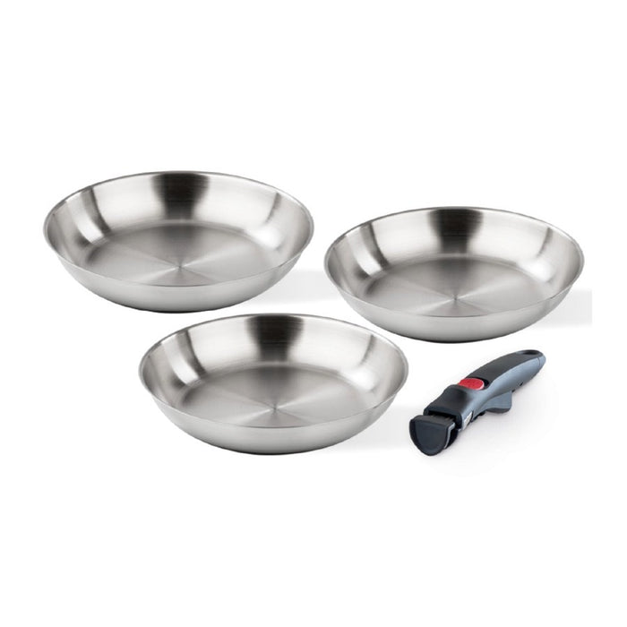 BARAZZONI Set 3 Padelle 20 24 28 Inox Facile Con Manico