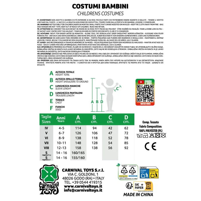 CARNIVAL TOYS Costume Scheletrina Taglia 4-5 Anni