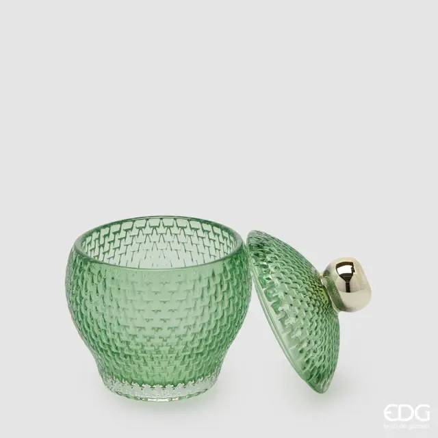 EDG Contenitore Decorativo Con Micro Quadretti Bombato H 14,5 Cm D 10,5 Cm Verde - 8101417A700