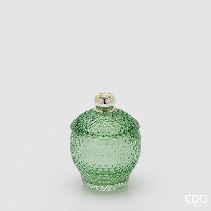 EDG Contenitore Decorativo Con Micro Quadretti Bombato H 11,5 Cm D 8,5 Cm Verde - 8101418A700