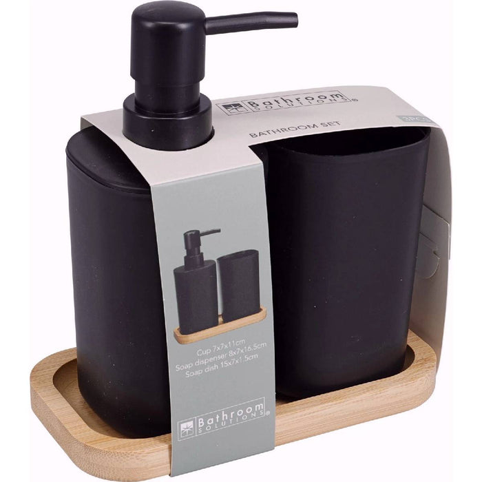 KOOPMAN Set Da Bagno Dispenser Di Sapone, Tazza E Vassoio Di Bambù Nero - 170494250