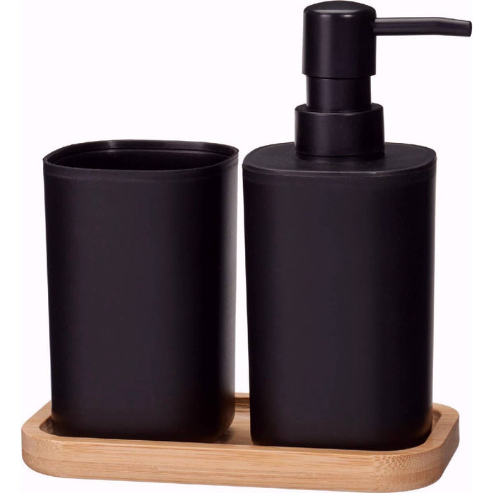KOOPMAN Set Da Bagno Dispenser Di Sapone, Tazza E Vassoio Di Bambù Nero - 170494250