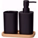 KOOPMAN Set Da Bagno Dispenser Di Sapone, Tazza E Vassoio Di Bambù Nero - 170494250