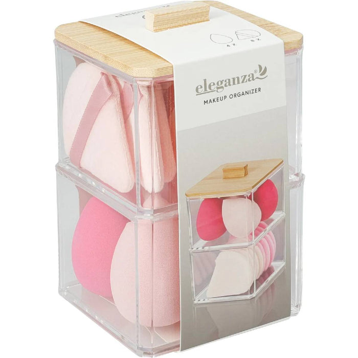 KOOPMAN Organizzatore Trucco 2 Livelli Con Coperchio In Bambù Con Spugne Trucco - 170495270