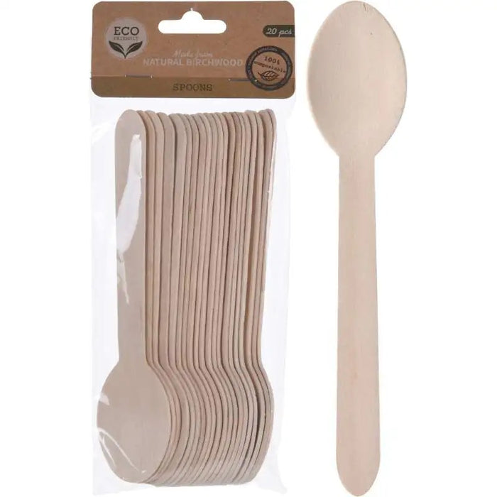 KOOPMAN Confezione 20 Cucchiaini In Legno Di Betulla Cm 16