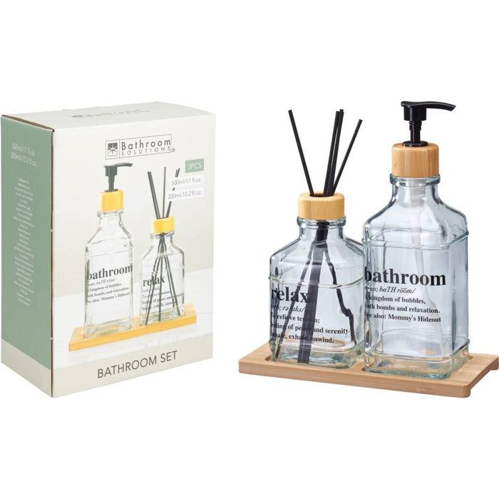 KOOPMAN Set 3 Pz Bagno In Vetro Con Base In Bambu - CF7000010