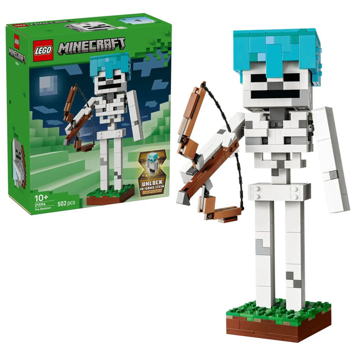 LEGO Scheletro - 21594, Action Figure Giocattolo Di Mob Con Elmo Di Diamante, Arco E Frecce, Base In Erba, Regalo 10+