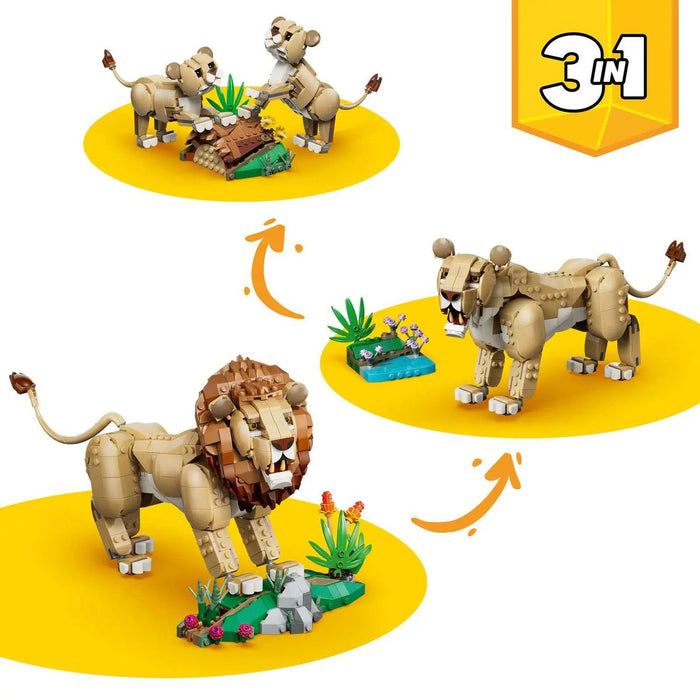 LEGO 3In1 Animali Selvatici: Leone Maestoso Giocattolo - 31386, Trasformabile In Leonessa O In 2 Cuccioli, Regalo Da 9+