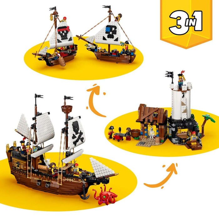 LEGO 3In1 Iconica Nave Da Pirata - 31387, Giocattolo Trasformabile In Castello O In 2 Barche Gemelle, Regalo Bambini 9+