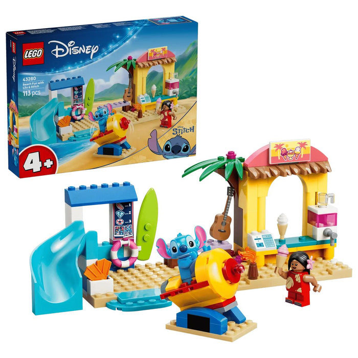 LEGO Divertimento In Spiaggia Con Lilo E Stitch - 43280, Giochi Didattici, 2 Negozi, Giostra E 2 Minifigure, Regalo 4+
