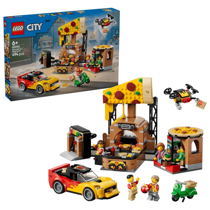 LEGO Centro Di Consegna Pizze Con Veicoli - 60496, Con Macchina Giocattolo, Scooter, Drone E Cabinato Arcade, Regalo Da 6+