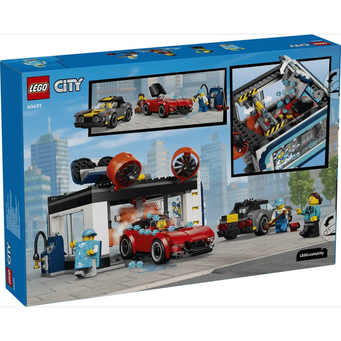 LEGO Autolavaggio Drive-In Giocattolo Con 2 Modellini Di Auto - 60497, Funzione Di Lavaggio E 4 Minifigure, Regalo Da 6+