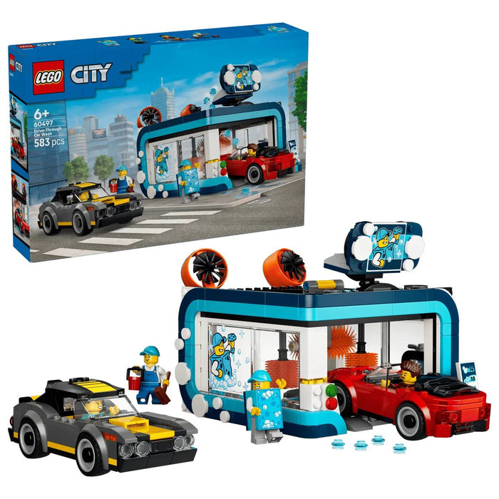 LEGO Autolavaggio Drive-In Giocattolo Con 2 Modellini Di Auto - 60497, Funzione Di Lavaggio E 4 Minifigure, Regalo Da 6+