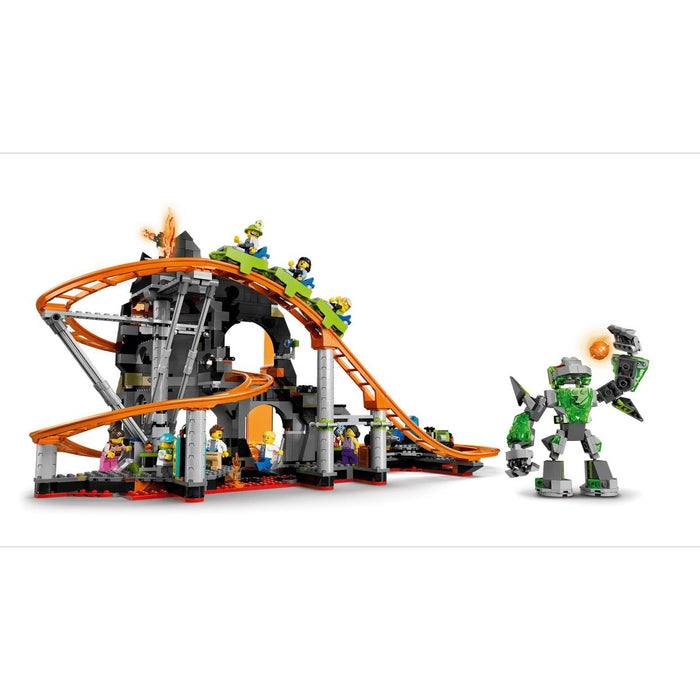LEGO Parco Delle Montagne Russe Lava Land - 60501, Giocattolo Interattivo Con 3 Vagoni, Giostra E Action Figure, Regalo 8+