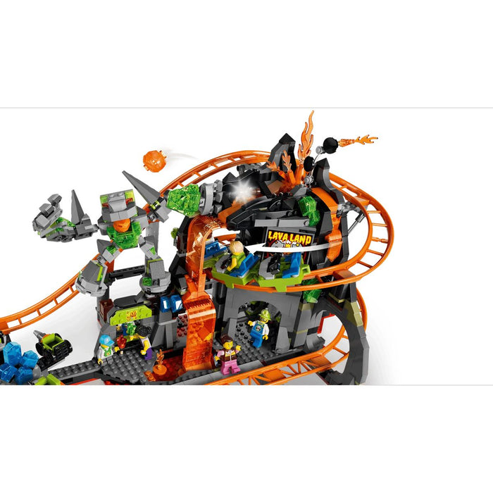 LEGO Parco Delle Montagne Russe Lava Land - 60501, Giocattolo Interattivo Con 3 Vagoni, Giostra E Action Figure, Regalo 8+