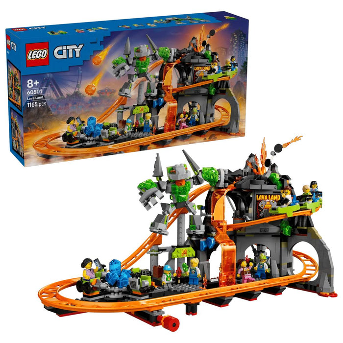 LEGO Parco Delle Montagne Russe Lava Land - 60501, Giocattolo Interattivo Con 3 Vagoni, Giostra E Action Figure, Regalo 8+