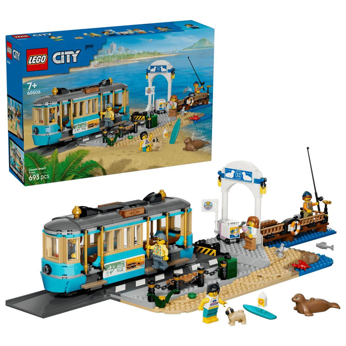 LEGO Tram Classico Della Spiaggia - 60506, Treno Giocattolo Con Binari E Scena Di Strada, Regalo Per Bambini Da 7+