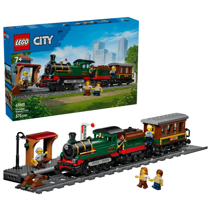 LEGO Treno A Vapore Vintage - 60511, Giocattolo Stem Con Stazione, Binari, Cabina Di Comando E Segnale Di Stop, Regalo 7+