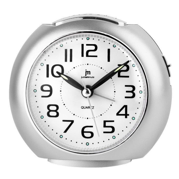 LOWELL Sveglia Analogica Con Movimento Continuo Silenzioso, Luce, Snooze E Suoneria Crescendo Bip Bip Silver