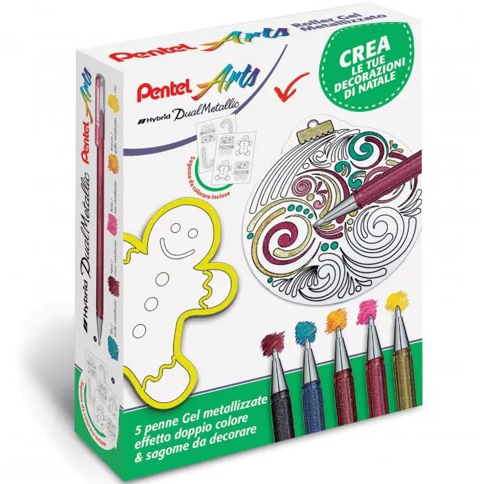 PENTEL Kit 5 Penne Sfera Gel Hybrid Grip Dual Metallic