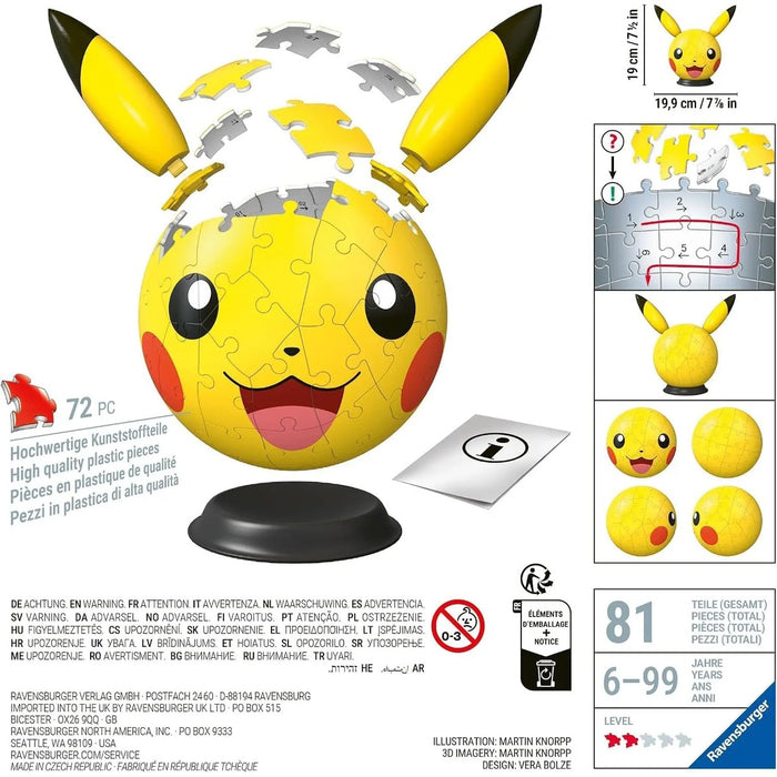 RAVENSBURGER Pokemon Pikachu Con Orecchie Puzzle 3D