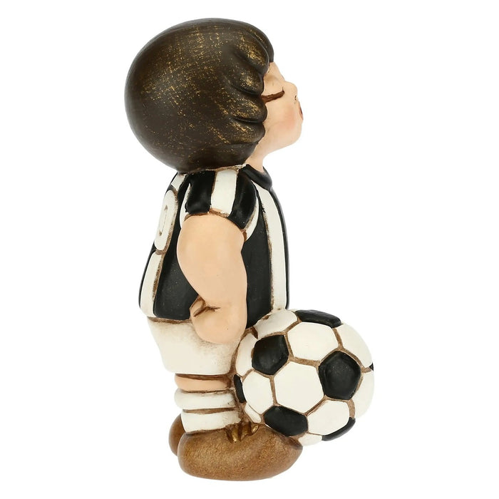 THUN Bimbo Calciatore Bianco Nero Piccolo In Ceramica