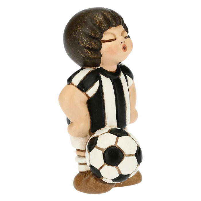 THUN Bimbo Calciatore Bianco Nero Piccolo In Ceramica