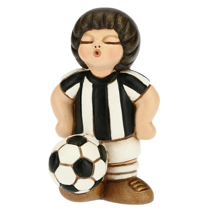 THUN Bimbo Calciatore Bianco Nero Piccolo In Ceramica