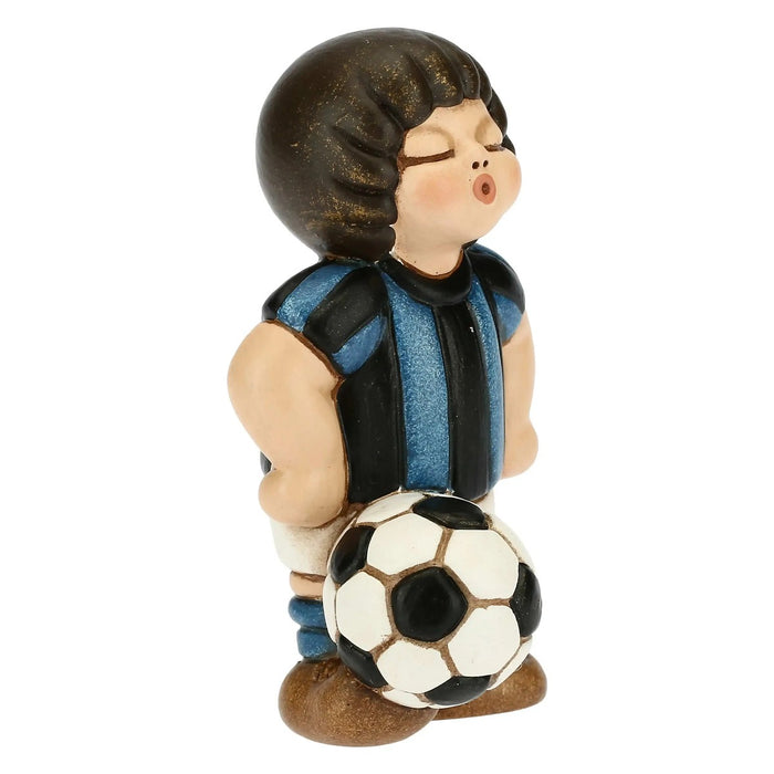 THUN Bimbo Calciatore Nero Azzurro Piccolo In Ceramica