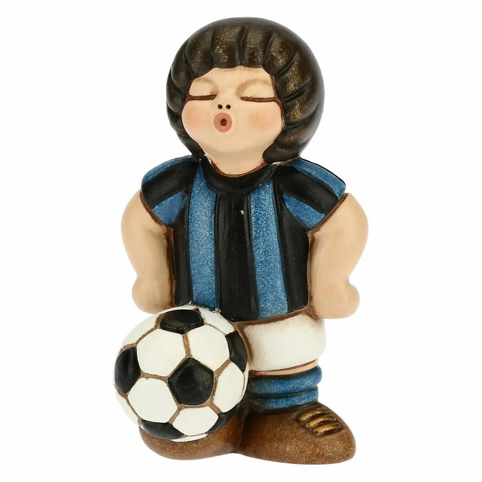 THUN Bimbo Calciatore Nero Azzurro Piccolo In Ceramica