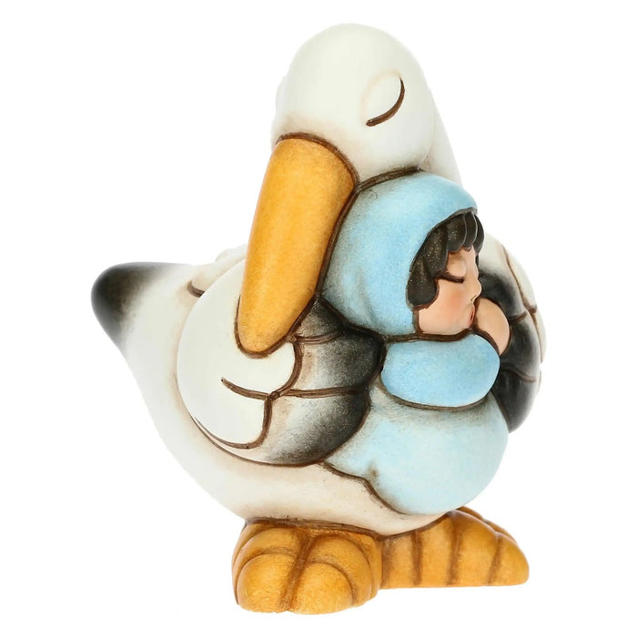 THUN Cicogna Nascita Con Bimbo In Ceramica