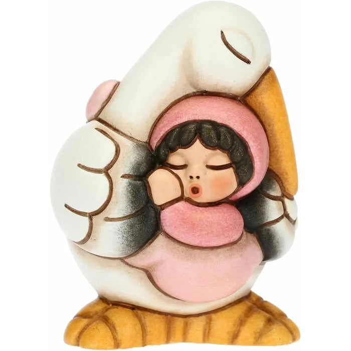 THUN Cicogna Nascita Con Bimba In Ceramica