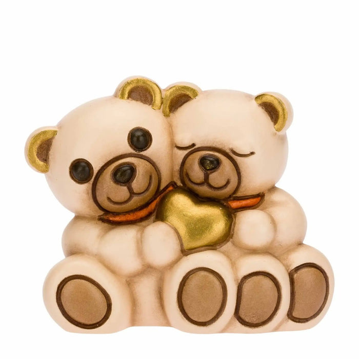 THUN Coppia Teddy Innamorati Con Cuore Dorato In Ceramica