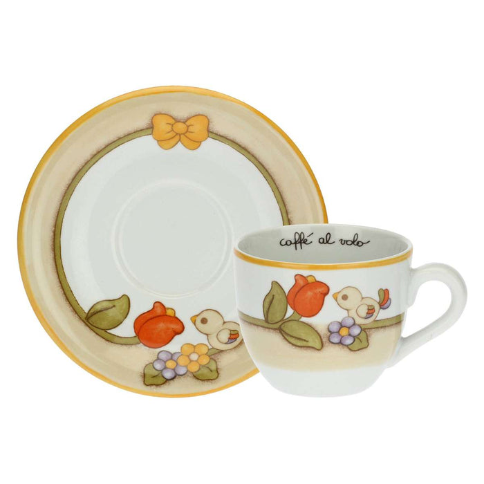 THUN Set 2 Tazze Country Con Fiori Farfalla E Uccellino Grande - P3776E02
