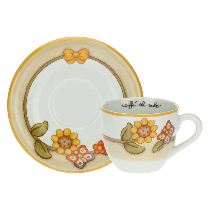 THUN Set 2 Tazze Country Con Fiori Farfalla E Uccellino Grande - P3776E02