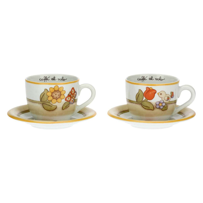THUN Set 2 Tazze Country Con Fiori Farfalla E Uccellino Grande - P3776E02