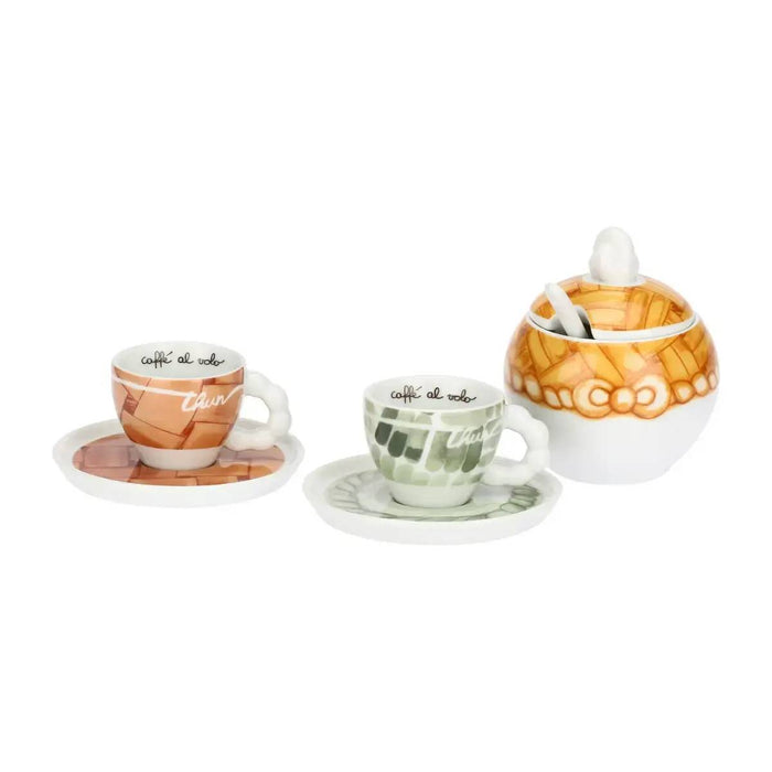 THUN Set 2 Tazzine Espresso E Zuccheriera In Porcellana Abbracciami - P5049A91