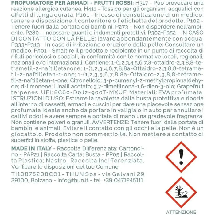 THUN Set Tag Profumatoru Per Armadi, Frutti Rossi