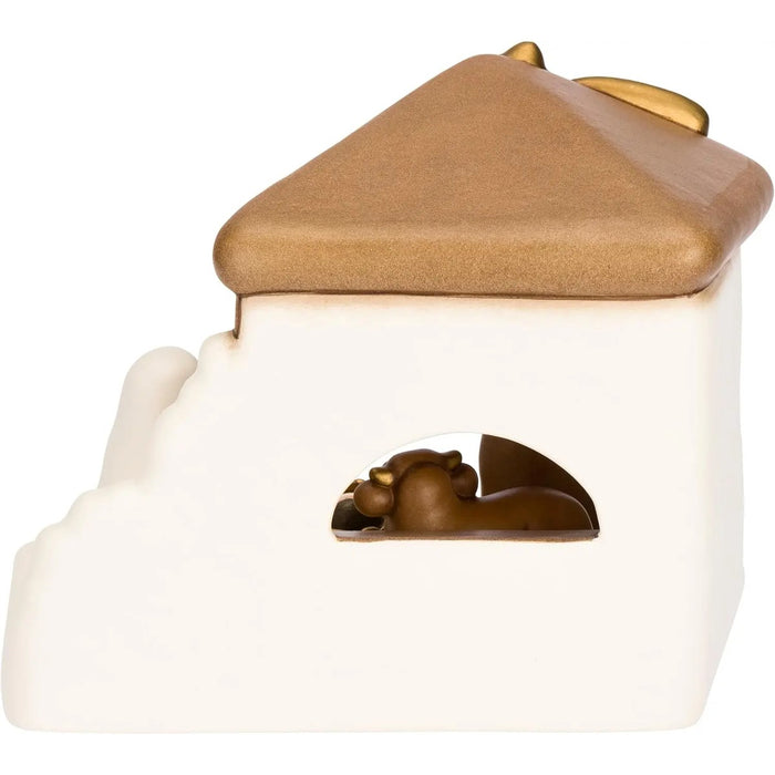 THUN Set Capanna Con Sacra Famiglia, Bue, Asinello In Ceramica Colore Bianco