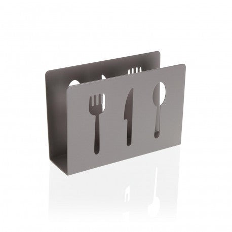 VERSA Portatovaglioli Con Decoro Posate In Metallo Grigio 15 X 4,5 X 10 Cm