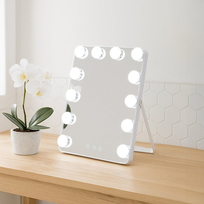 VERSA Specchio Rettangolare Con Led 12 Luci E Supporto 25 X 5 X 30 Cm
