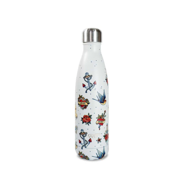 WD LIFESTYLE Bottiglia Termica In Acciaio Inox A Doppia Parete 500 Ml Decoro Con Tatuaggio