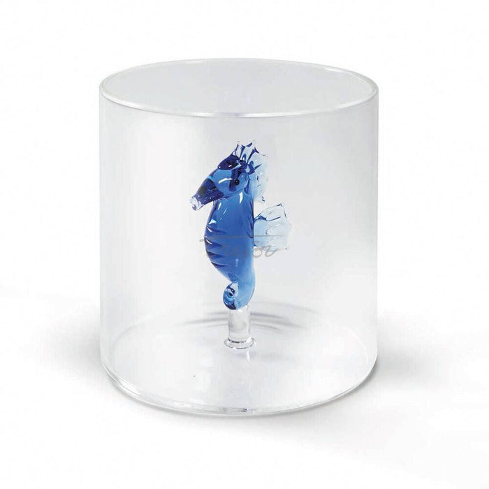 WD LIFESTYLE Bicchiere In Vetro Borosilicato 250 Ml Decoro Cavalluccio Marino - 566CAV