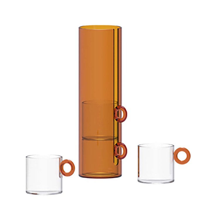 WD LIFESTYLE Set 4 Tazze In Vetro Borosilicato Con Manico Ad Anello Color Blu