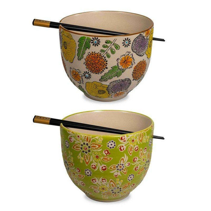 WD LIFESTYLE Set 2 Ciotole Ramen Con Decorazione In Rilievo E 2 Coppie Di Bacchette Multicolor - 702D